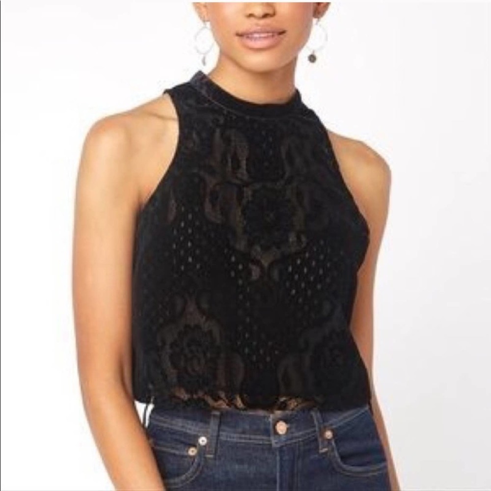 Free People Black Walk This Way Lace Crop Tank Women's Size Medium